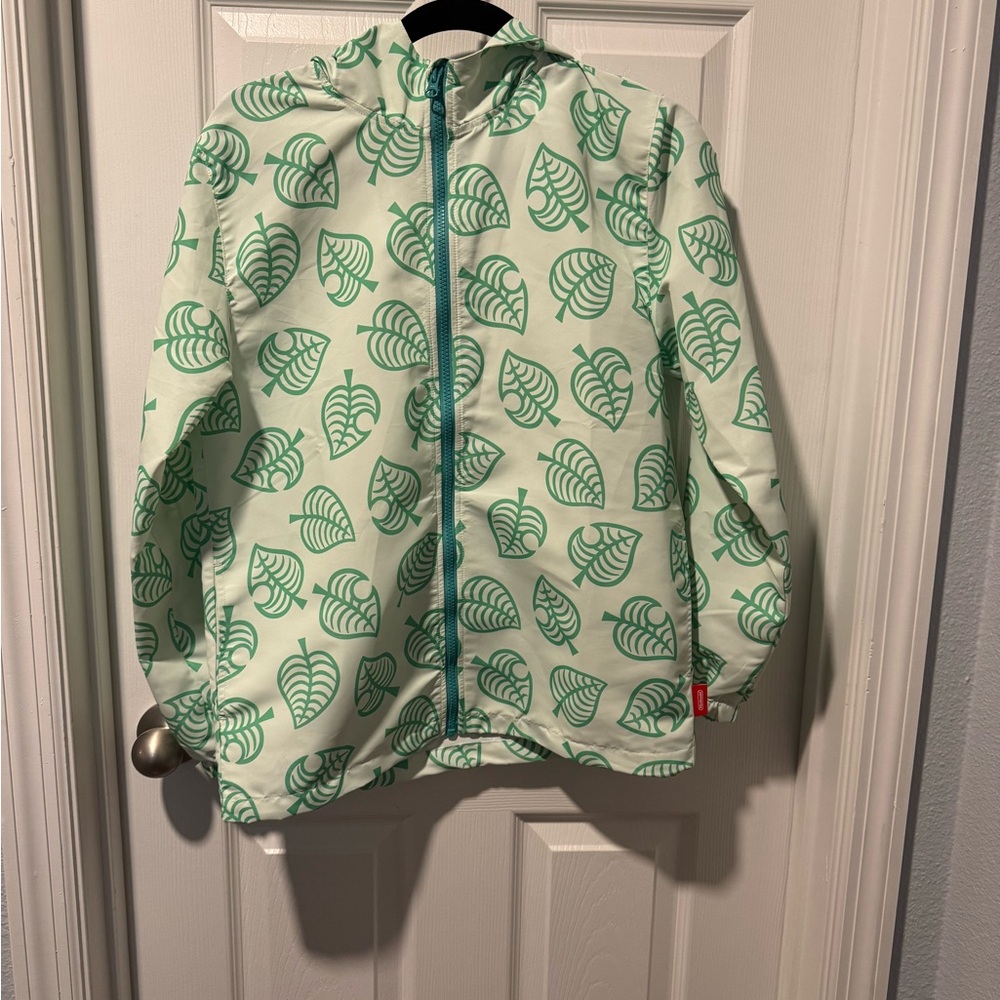 Nintendo Green Animal Crossing Leaf Pattern Rain Jacket